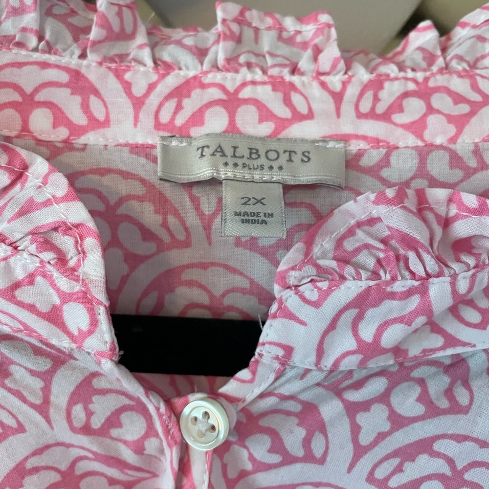Talbots Pink Patterned Button-Front Tunic Top - Picture 2 of 4